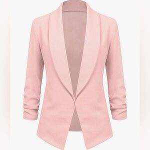 3/4 Sleeve Blazer Open Front Cardigan Jacket Work Office Blazer -pink